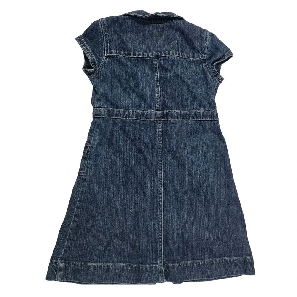 Genuine Kids OshKosh Girls 5T Blue Denim Floral Embroidered Button Front‎ Dress